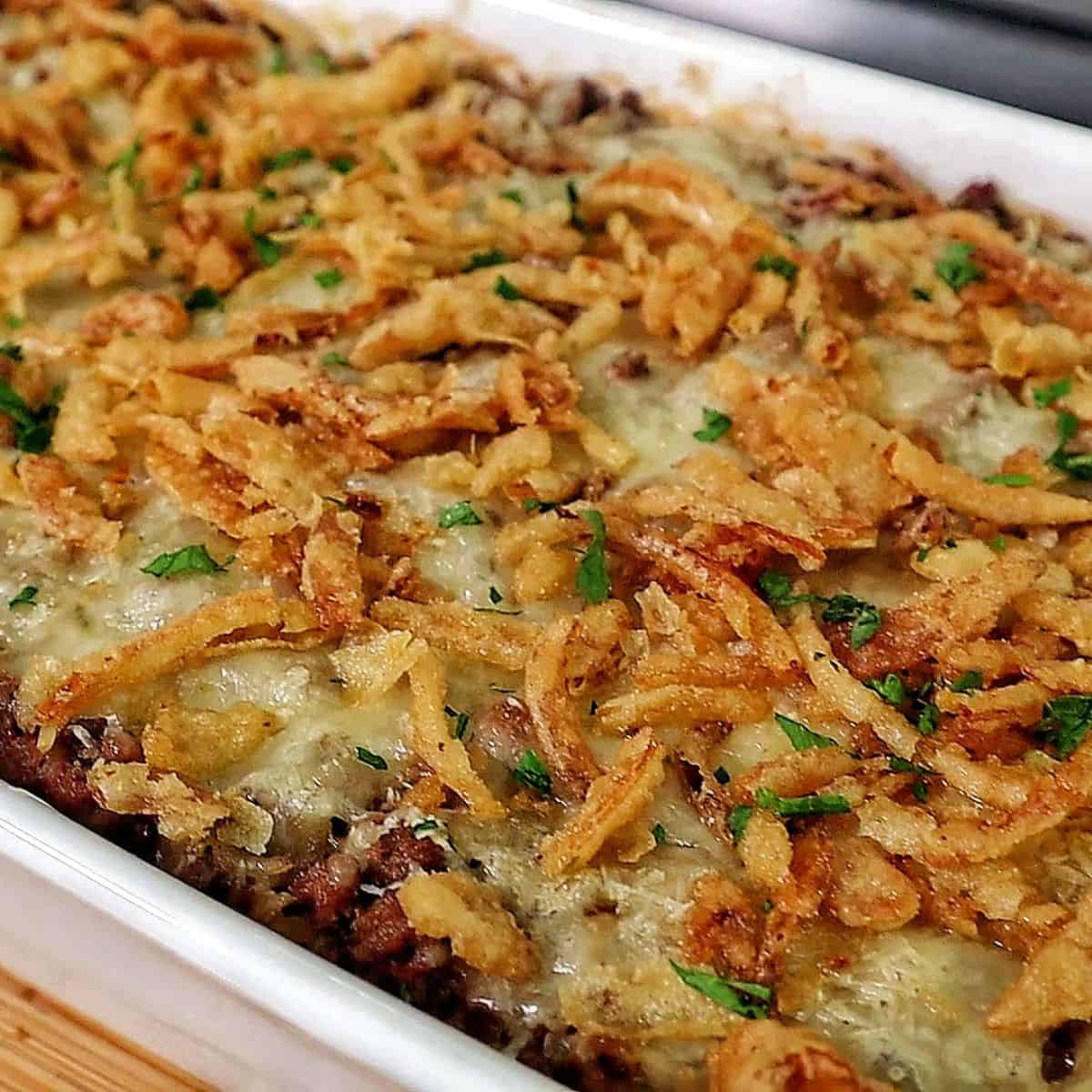 French Onion Ground Beef and Rice Casserole