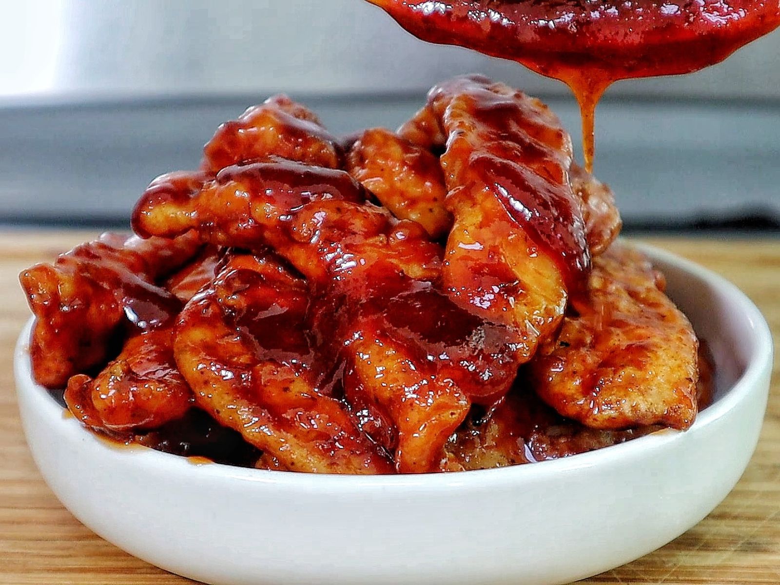 Crispy fried chicken tenders coated in a honey chipotle.