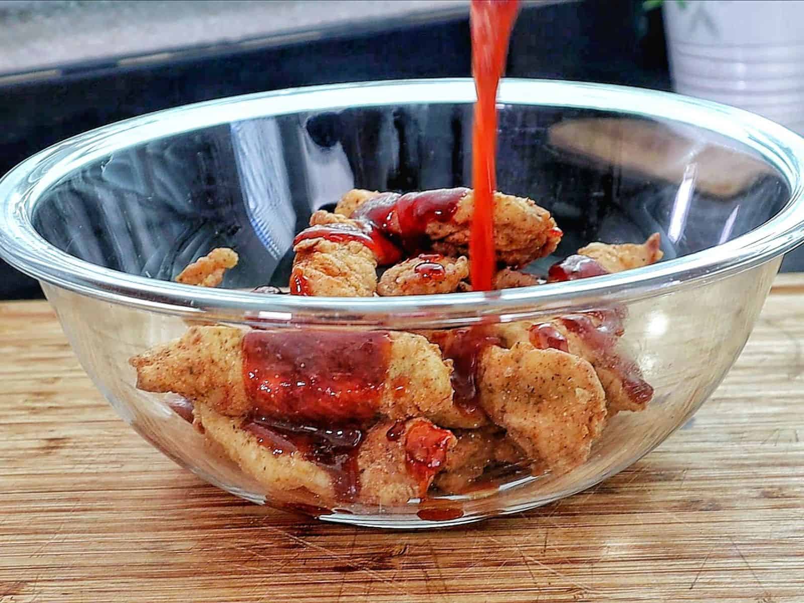 Crispy fried chicken tenders coated in a honey chipotle.